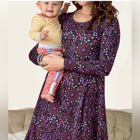 Matilda Jane Resolution Navy Floral Long Sleeve Jersey Trapeze Dress Size Large - Picture 3 of 12